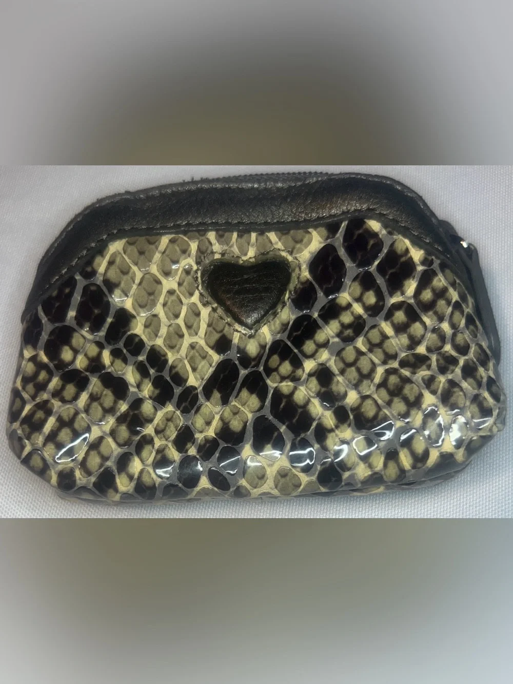 Brighton Original Snake Skin Pattern Coin Purse with Zipper Close - Gray/Tan
